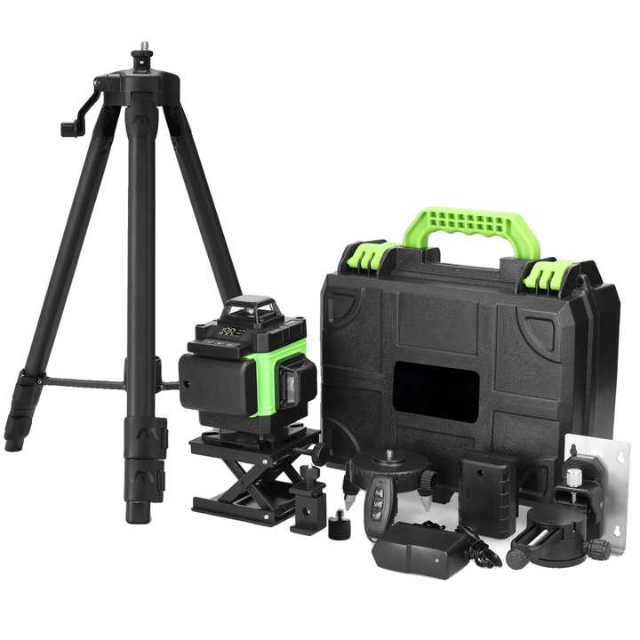 Lézeres szintező, önszintező funkció, újratölthető akkumulátor, fekete, kompakt méretek