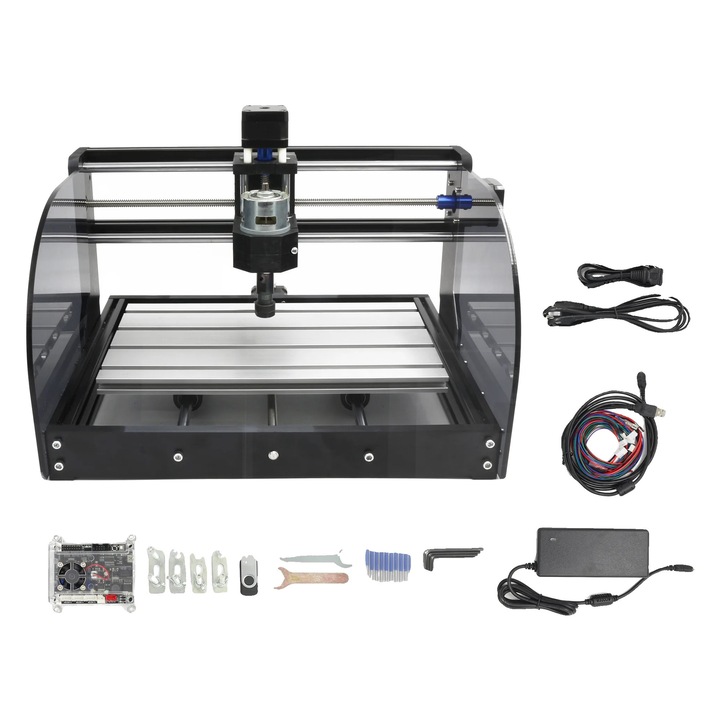 Masina de frezat CNC, 3 axe, motor de mare viteza, cu maner offline, 300x180x45mm