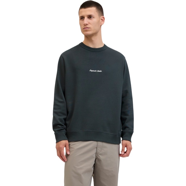 Bluza JACK &JONES Norrebro Emb Sweat Crew 48659, Verde inchis