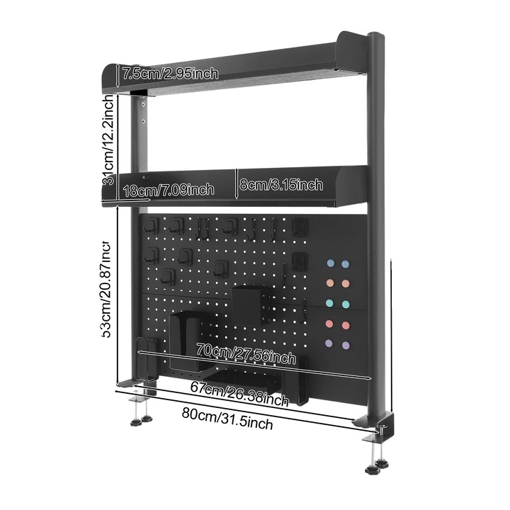 Íróasztal polc, 2 szintes, masszív szerkezet, fekete, 60x12,5x95cm