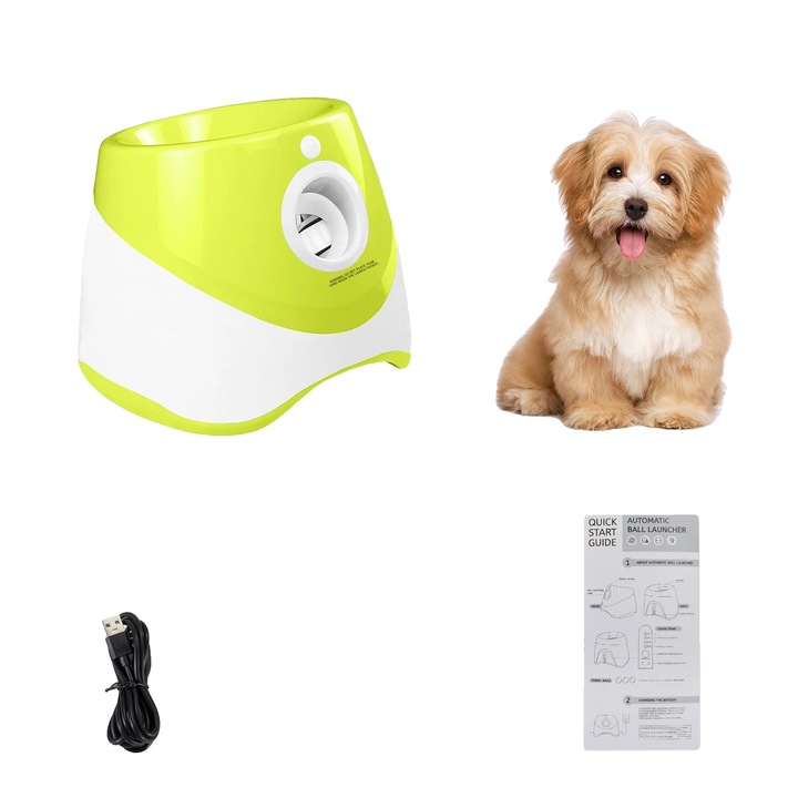Lansator automat de mingi pentru caini, distante ajustabile, jucarie interactiva pentru animale, verde, 10.1x10.8x8.4in