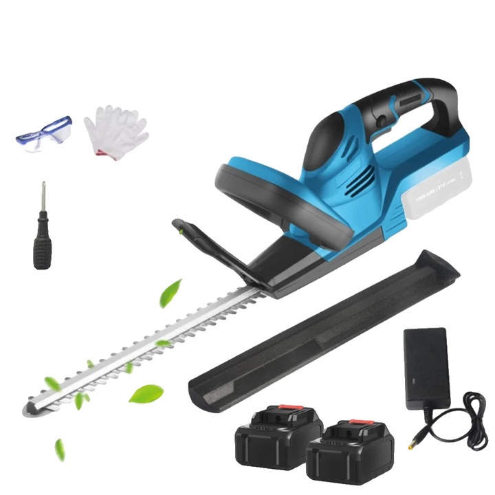 Set Trimmer electric pentru gard viu, doua baterii, taiere eficienta, design ergonomic, cu accesorii