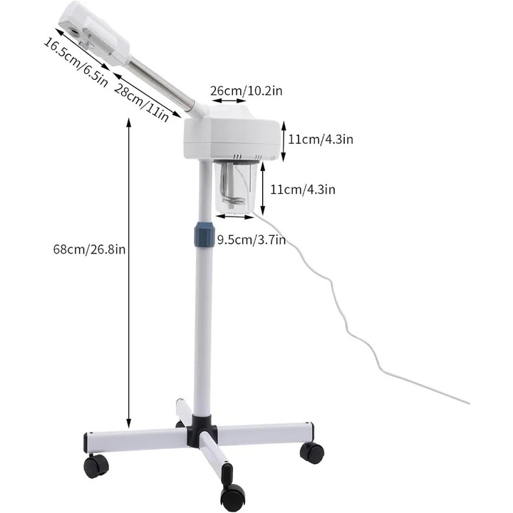 Aparat facial cu aburi, 360 rotatie, 800 W, ivoire, inaltime ajustabila 68cm