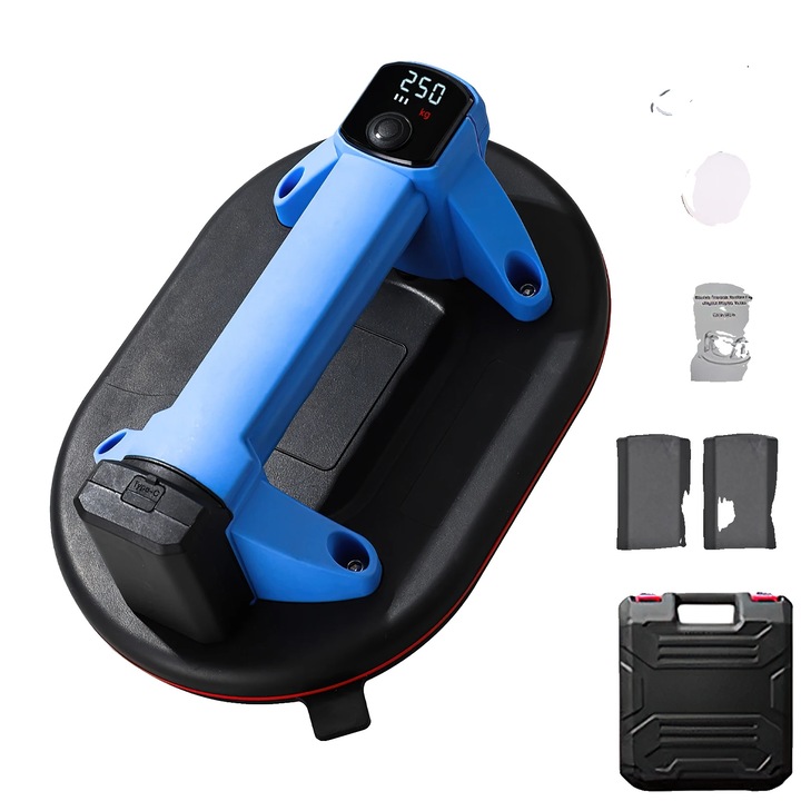 Aspirator vacuum pentru placi, 300KG capacitate de incarcare, design ergonomic, albastru, set cu 2 baterii