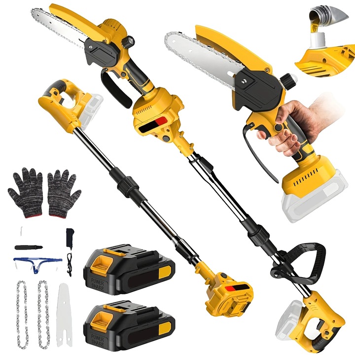 Fierastraie cu lant, 2-in-1, design telescopic, set 2 baterii, 500W, 5m, 12cm