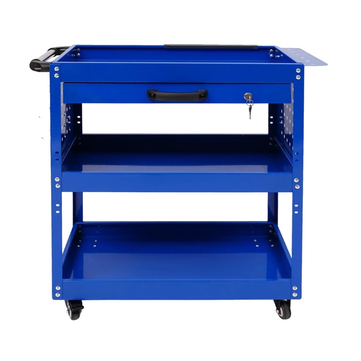 Carucior de unelte, 3 niveluri, constructie din otel durabil, albastru, capacitate 250 kg