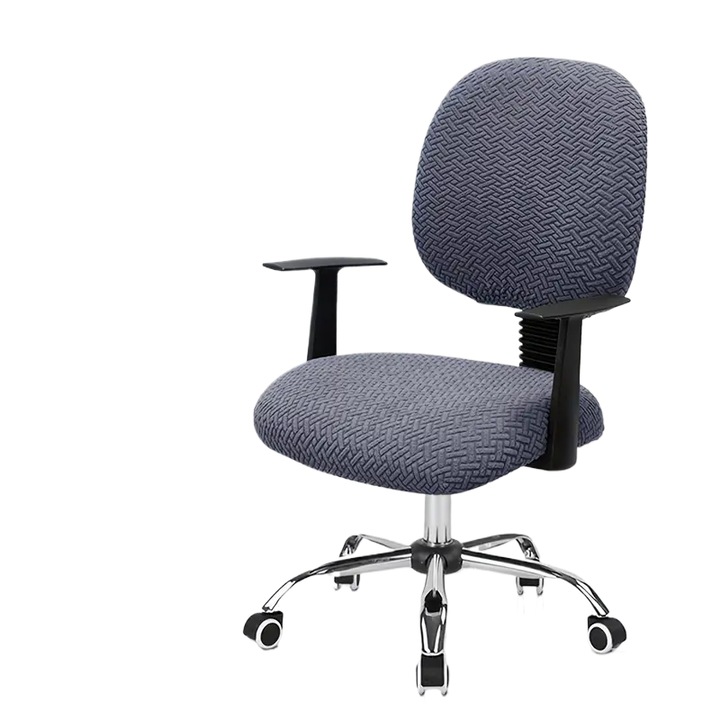 JALWO, Husa pentru scaun birou Jacquard, Elastic, Antiderapant, Spalabil si Antipraf, Gri