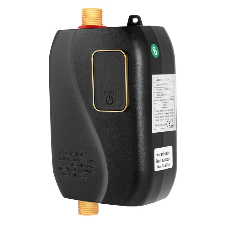Azonnali elektromos vízmelegítő, fekete, 220V, kompakt, 3500W