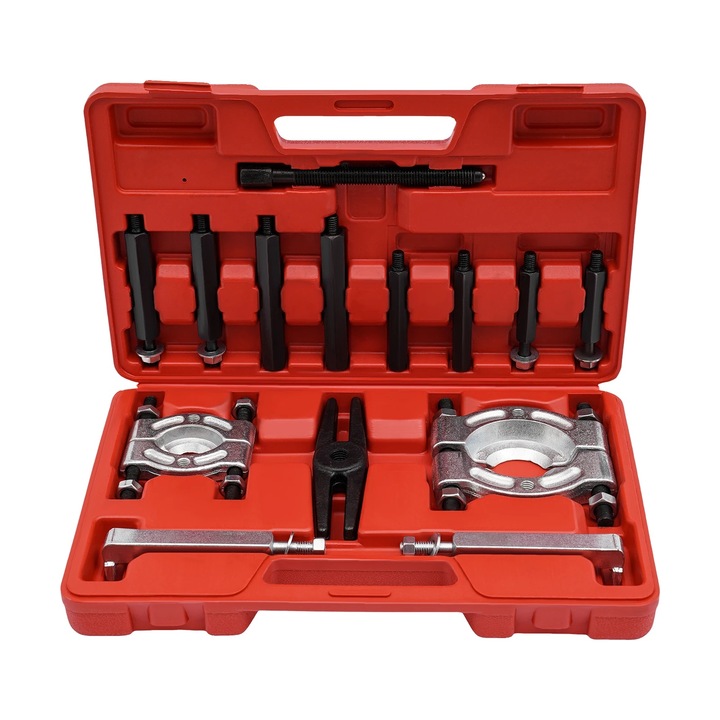 Set unelte pentru demontare rulmenti, 14 piese, otel carbon, rosu, 39x23x7cm
