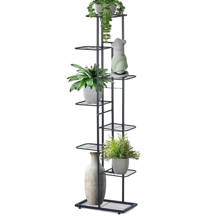 Suport pentru plante, design cu 8 etaje, constructie metalica durabila, negru, 44x22x142 cm