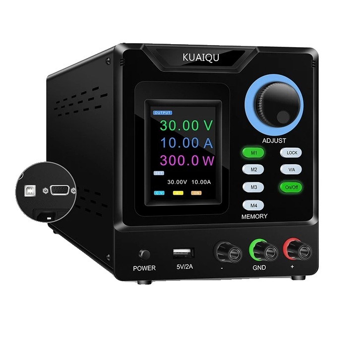 Programozható tápegység 30V 10A 300W, USB és RS-232 csatlakozás, 220V