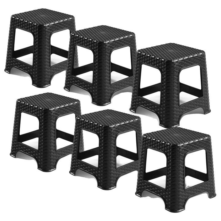 Set 6 scaune din Plastic, Negru, Design Durabil, Usor de Intretinut
