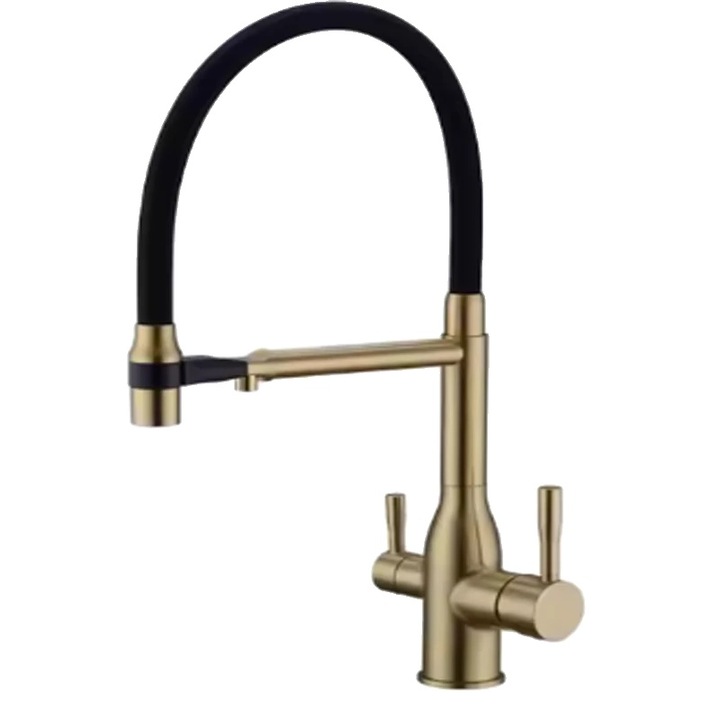 Fürdőszobai csaptelep, süllyeszthető kifolyóval, kétkaros, szálcsiszolt arany