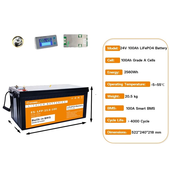 LiFePO4 батерия, 24V, 100Ah, двойно напрежение, стандартни модулни размери