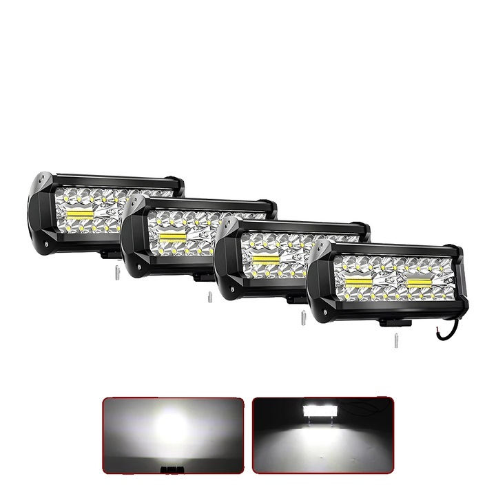Set 4 proiectoare LED 7inch, iluminare puternica, rezistent la apa, 6000K