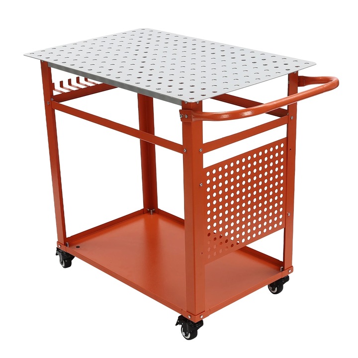 Hegesztőasztal, 270 kg teherbírás, dupla polc, piros, 91x61x81 cm