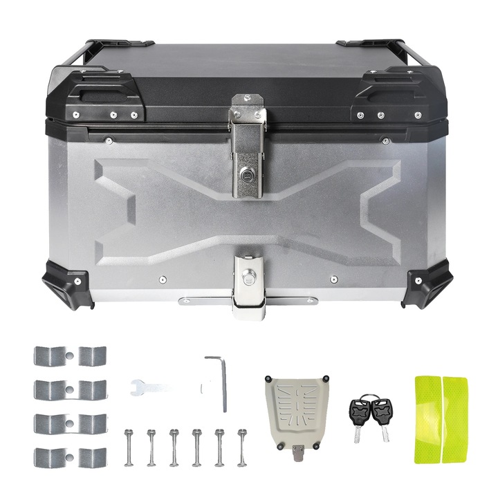 Cutie superioara pentru motocicleta, Design Impermeabil, Spatiu Generos de Depozitare, 65L argintiu