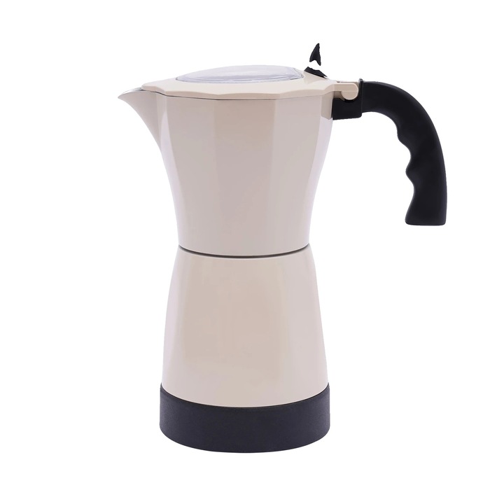 Főzőlapra helyezhető eszpresszófőző, 340 ml, kompakt kialakítás, krémfehér, 1-6 fő befogadására alkalmas
