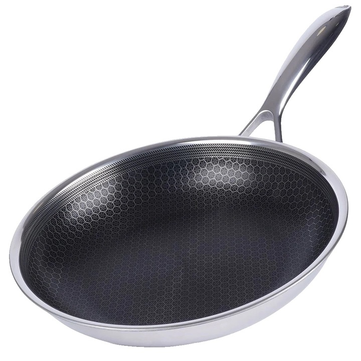 Тиган от неръждаема стомана, 24 см, подходящ за фурна до 260°C, незалепващ, лесен за почистване