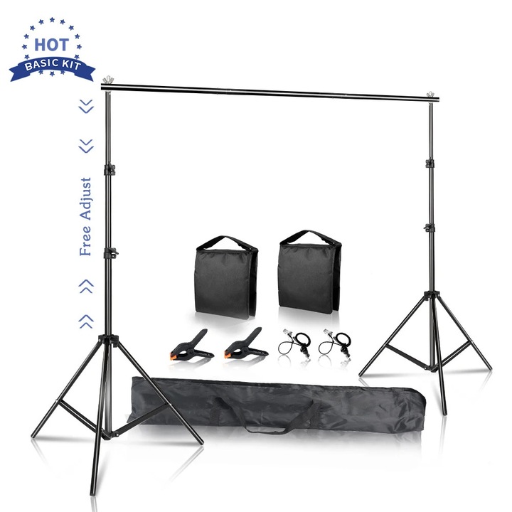 Sistem de suport pentru fundal foto, 200x200cm, set B cu sac de nisip