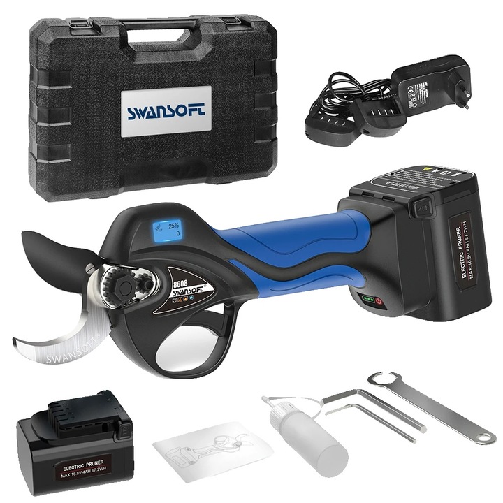 Foarfeca electrica de taiere SWANSOFT, 8608A, doua baterii, design ergonomic, indicator LED, capacitate de taiere 25mm