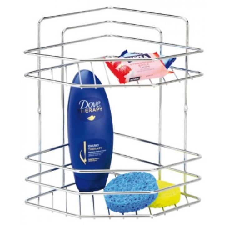 Etajera coltar Raki cromata, 2 nivele, 23x23x32cm