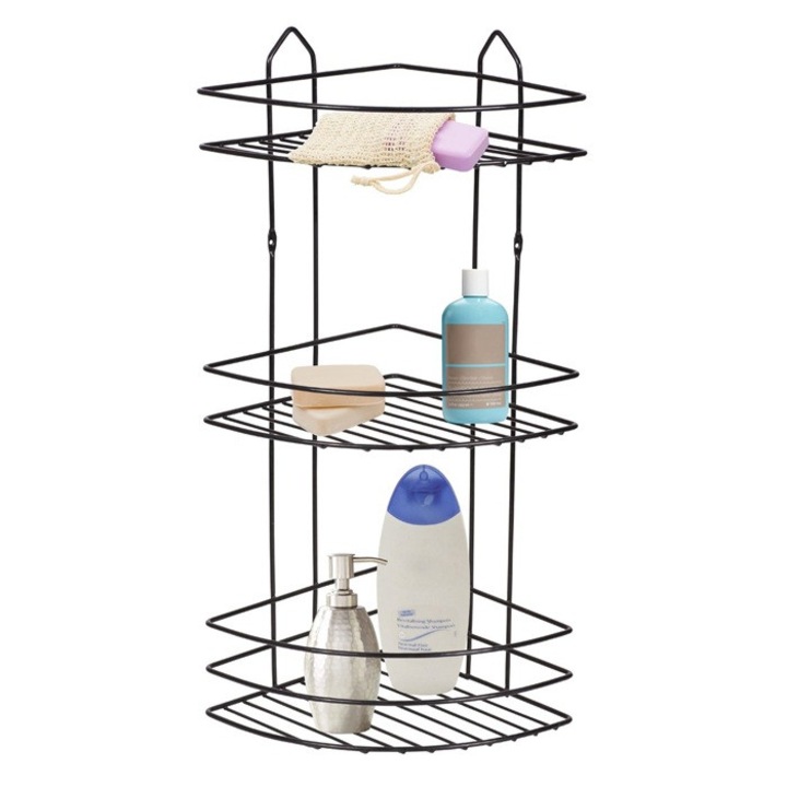 Etajera pentru baie colt raki, 3 nivele, culoare neagra