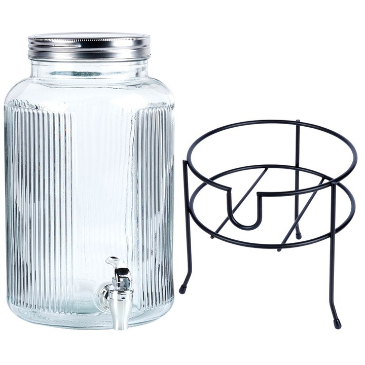 Set Borcane Pentru Bauturi Cu Robinet Si Suport, Vilde, 24x18x30x20.5x19x20 cm, 6.2 L, Sticla, Capac Cu Filet, Turnare Usoara A Bauturilor, Utilizare Universala, Negru