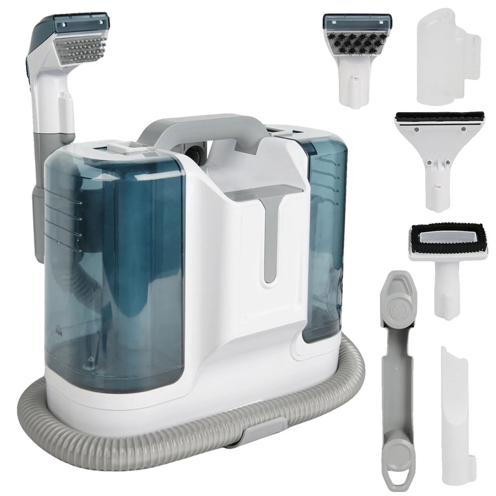 Aparat de curatat covoare portabil, aspiratie puternica, sistem cu doua rezervoare de apa, ALB, 220 V, UE
