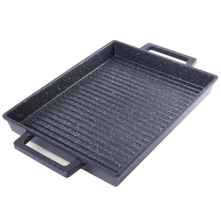 Grillsütő tálca, fekete, méretek 43x27x4 cm, tapadásmentes felület, sokoldalú kompatibilitás
