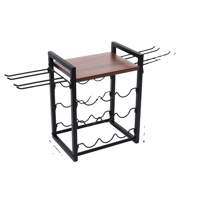 Стелаж за вино, индустриален стил, многоетажен дизайн, 9 бутилки, 30.3x21.1x38.2 см