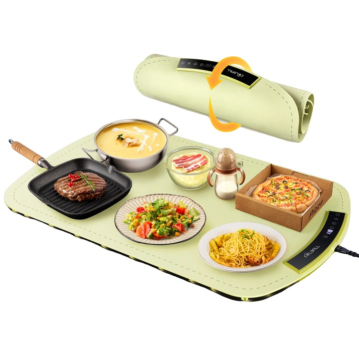 Tava de servire, 8 setari de temperatura, incalzire rapida, verde, 23.62x15.75inch