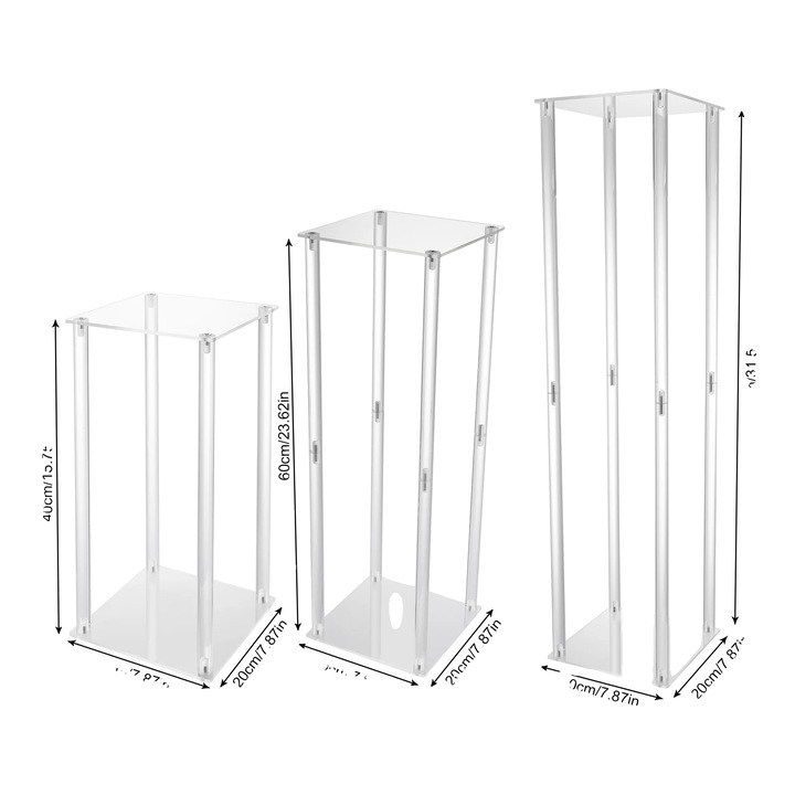 Suport vaze acrilice, design modern, transparent, set 3 piese, capacitate 3 kg