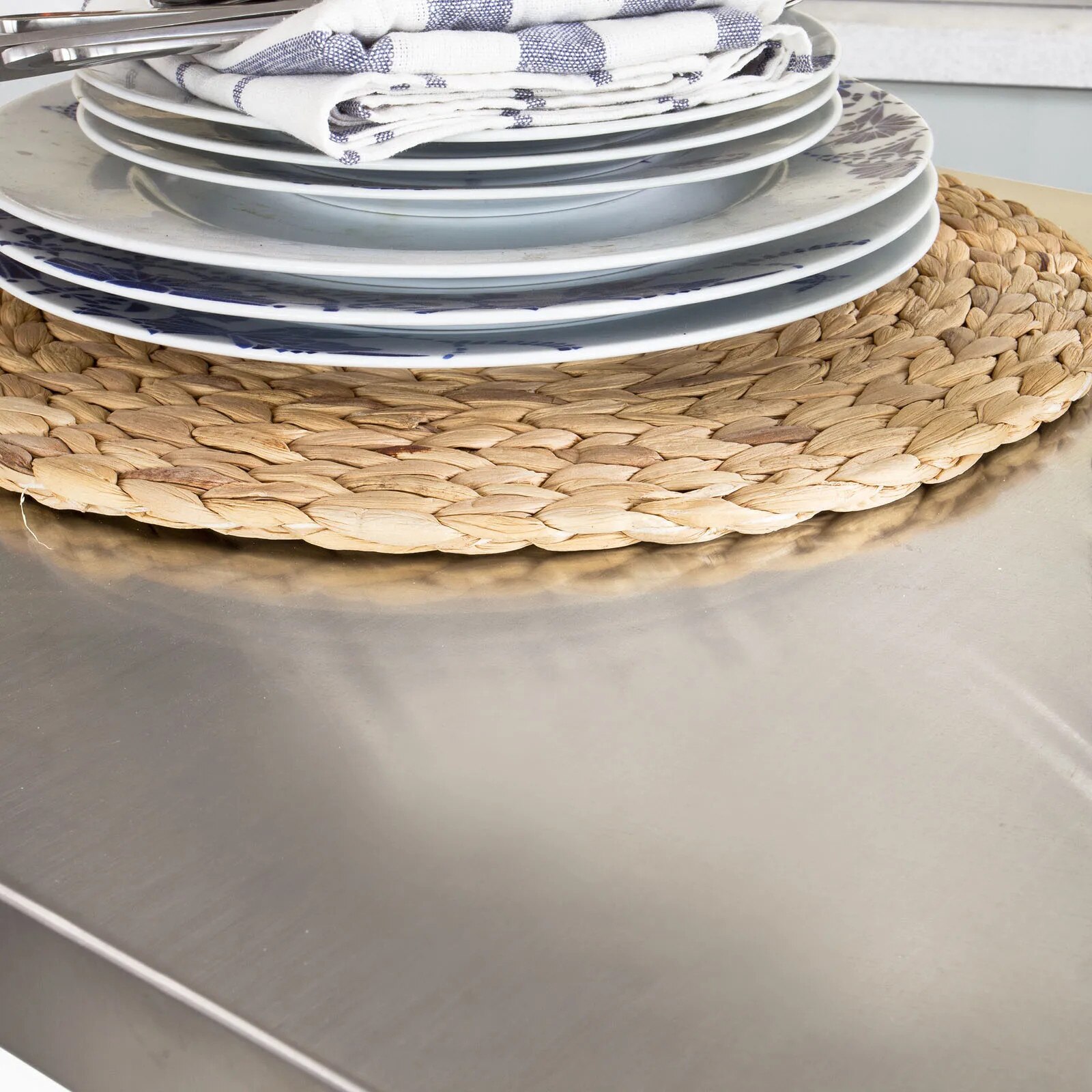 Bufet bucatarie cu roti, MDF, blat din inox, 107x48.5x95cm, alb ...