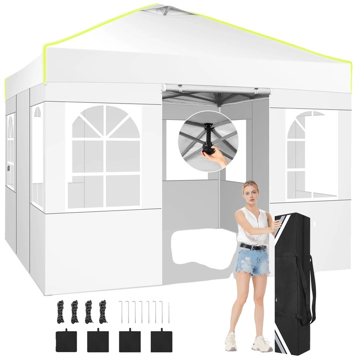 Pavilion pop-up, alb, 3x3m, impermeabil, protectie UV 50+