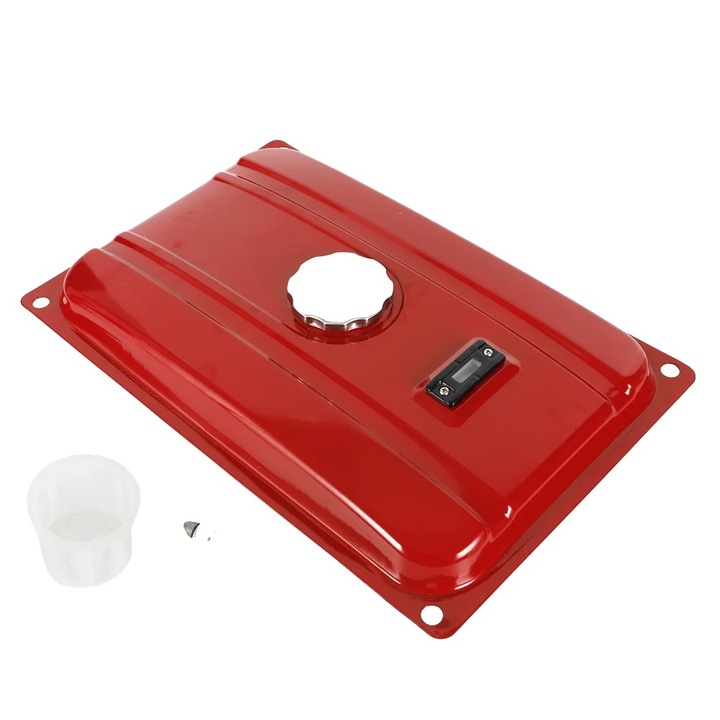 Rezervor combustibil pentru generator, capacitate 5 galoni, constructie metalica, 54.9x36x10.6cm, include filtru de combustibil si manometru