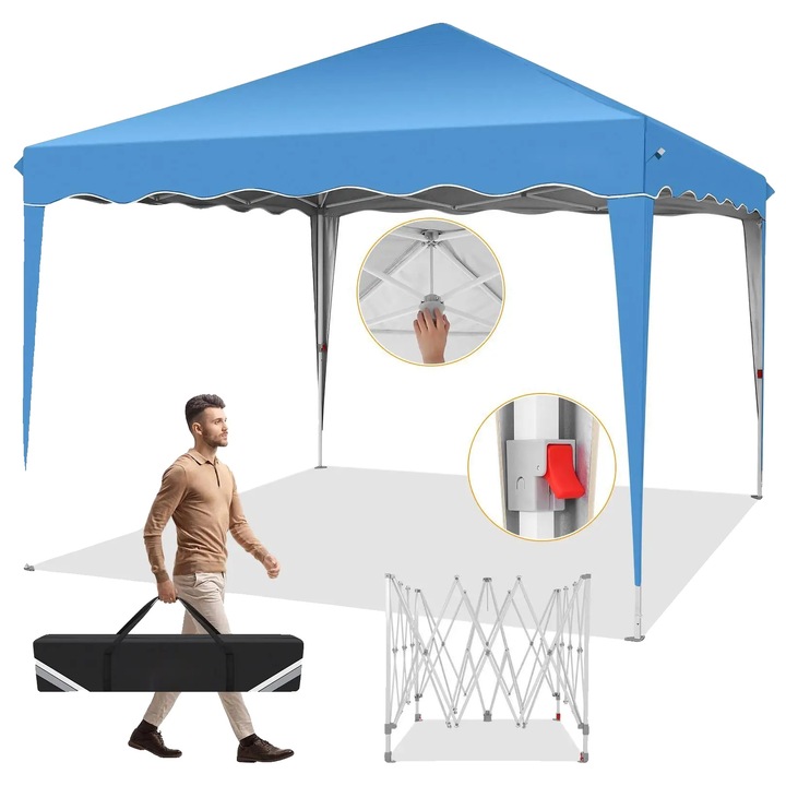 Pavilion, Waterproof Fabric, Inaltime Ajustabila, Albastru, 3m x 6m