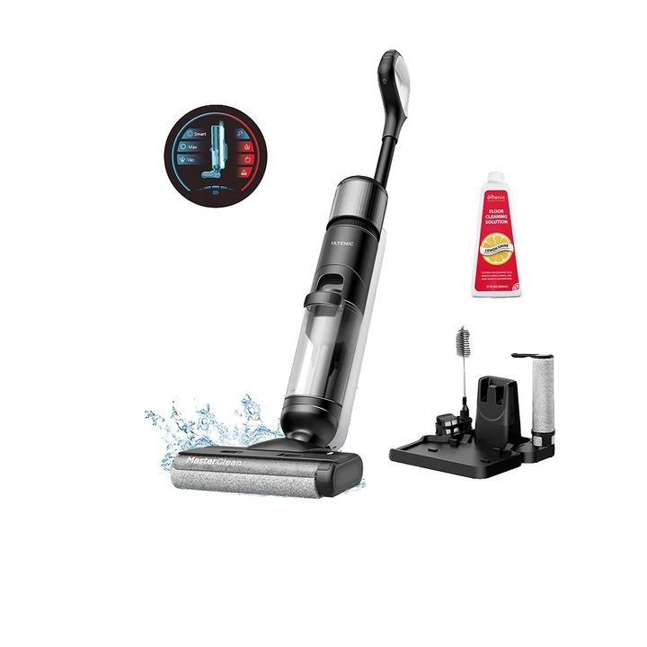 Aspirator fara fir si mop, Ultenic Ac1 Elite, detectie inteligenta a murdariei, functie de auto-curatare, 4.7 kg