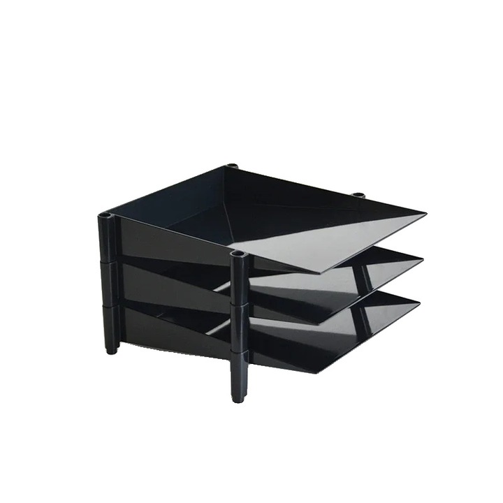Cutie de depozitare, organizator multifunctional, design stivuibil, negru, 3 straturi