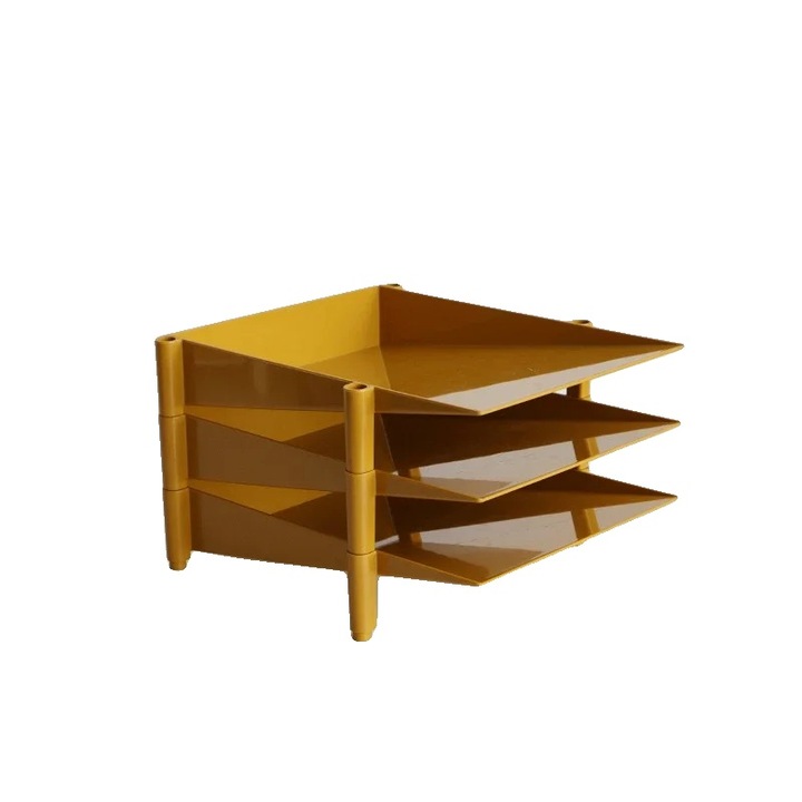 Cutie de depozitare, organizator multifunctional, design stivuibil, galben, 3 straturi