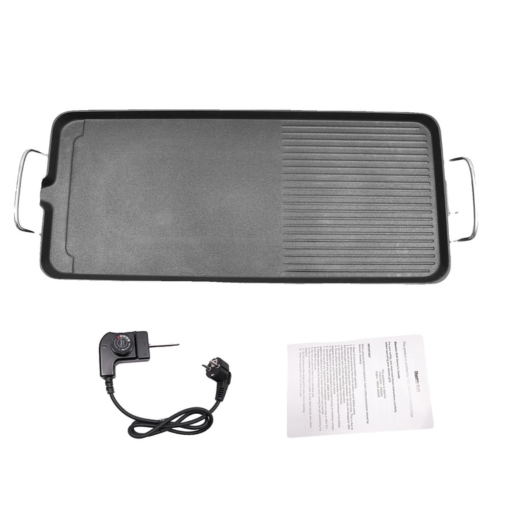 Gratar electric, negru, suprafata de gatit 26.77x11.02 in, 5 setari de temperatura, design antiaderent