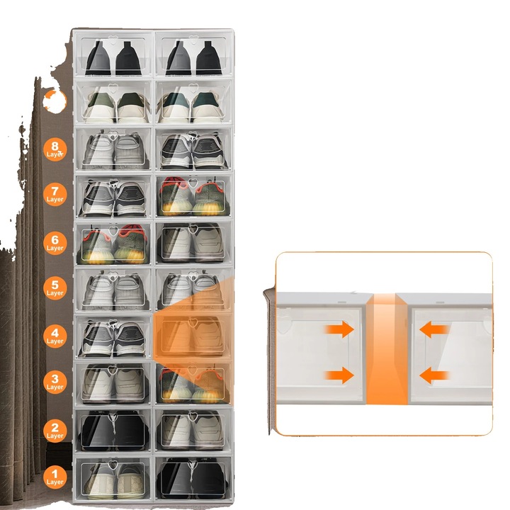 Set organizatoare incaltaminte, 20 bucati, design stivuibil, material PP, 23x33x14cm, transparent