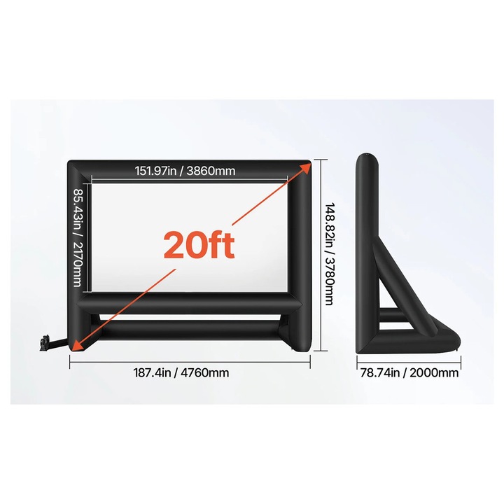 Ecran de proiectie gonflabil, 20FT, negru, utilizare versatila, montare rapida