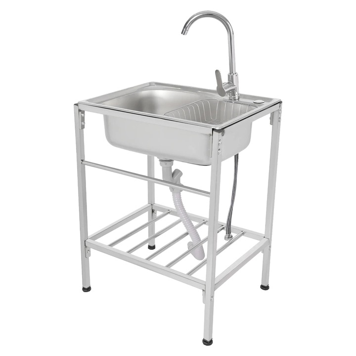 Chiuveta bucatarie freestanding 60x45x15cm inox argintiu robinet rotativ