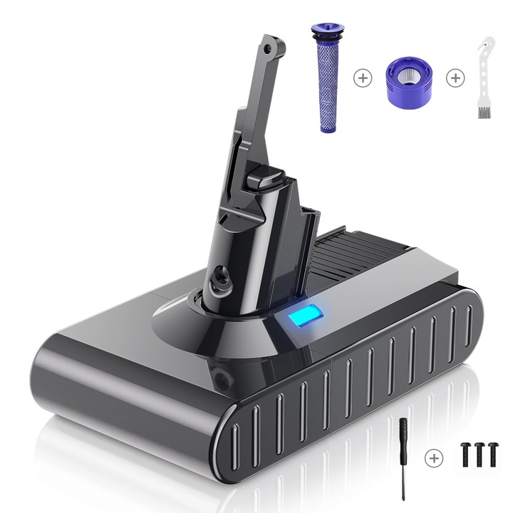 Baterie de inlocuire pentru aspirator Dyson V8, 6000mAh, Tip Celula 21700, Lithium-ion, Pachet cu accesorii