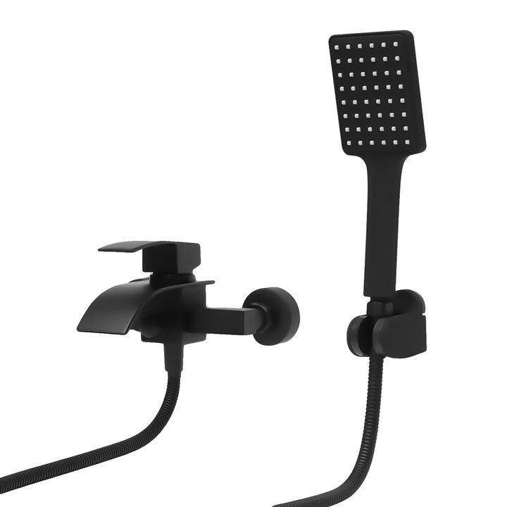 Fürdőszobai csaptelep, fali szereléssel, két vízkimeneti lehetőséggel, fekete