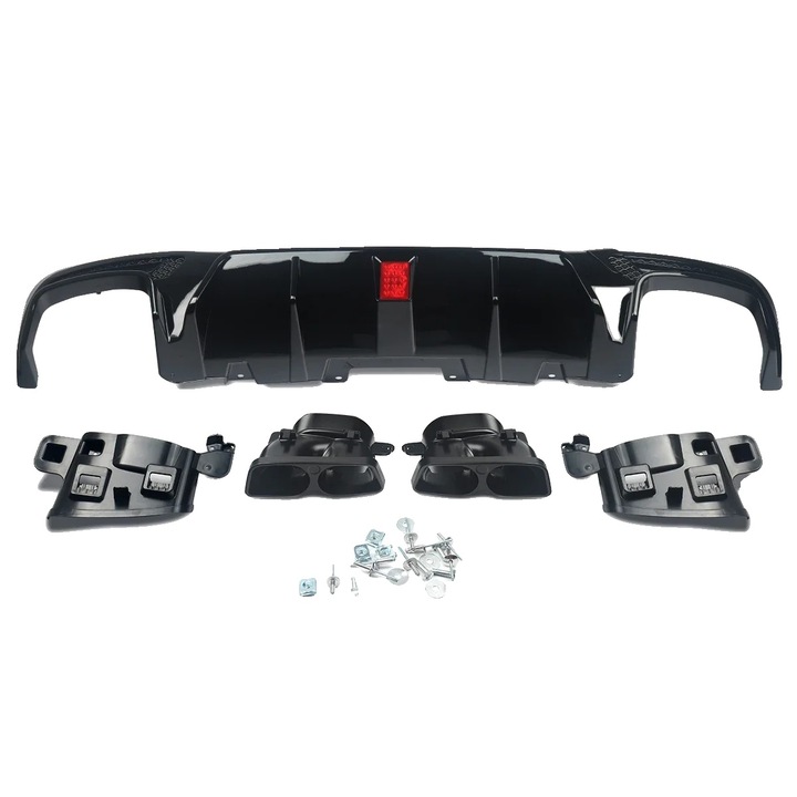 Hátsó diffúzor lökhárítóhoz, Mercedes-Benz AMG Line kompatibilis, tartós PP műanyag, 165x44x21 cm