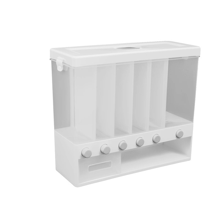 Dozator de orez, 6 compartimente, plastic alimentar, alb, 36.6x12.6x32.4cm