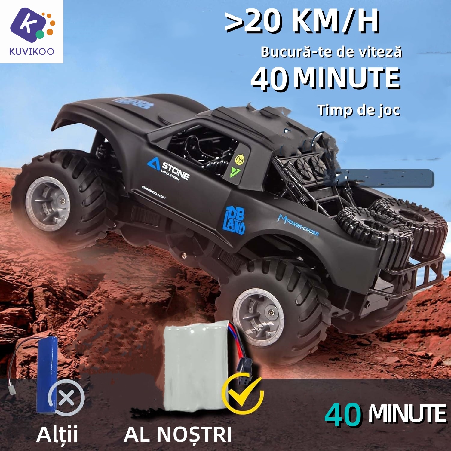 Masina RC Monster Truck 1:16, 4WD, Impermeabila, KuviKoo