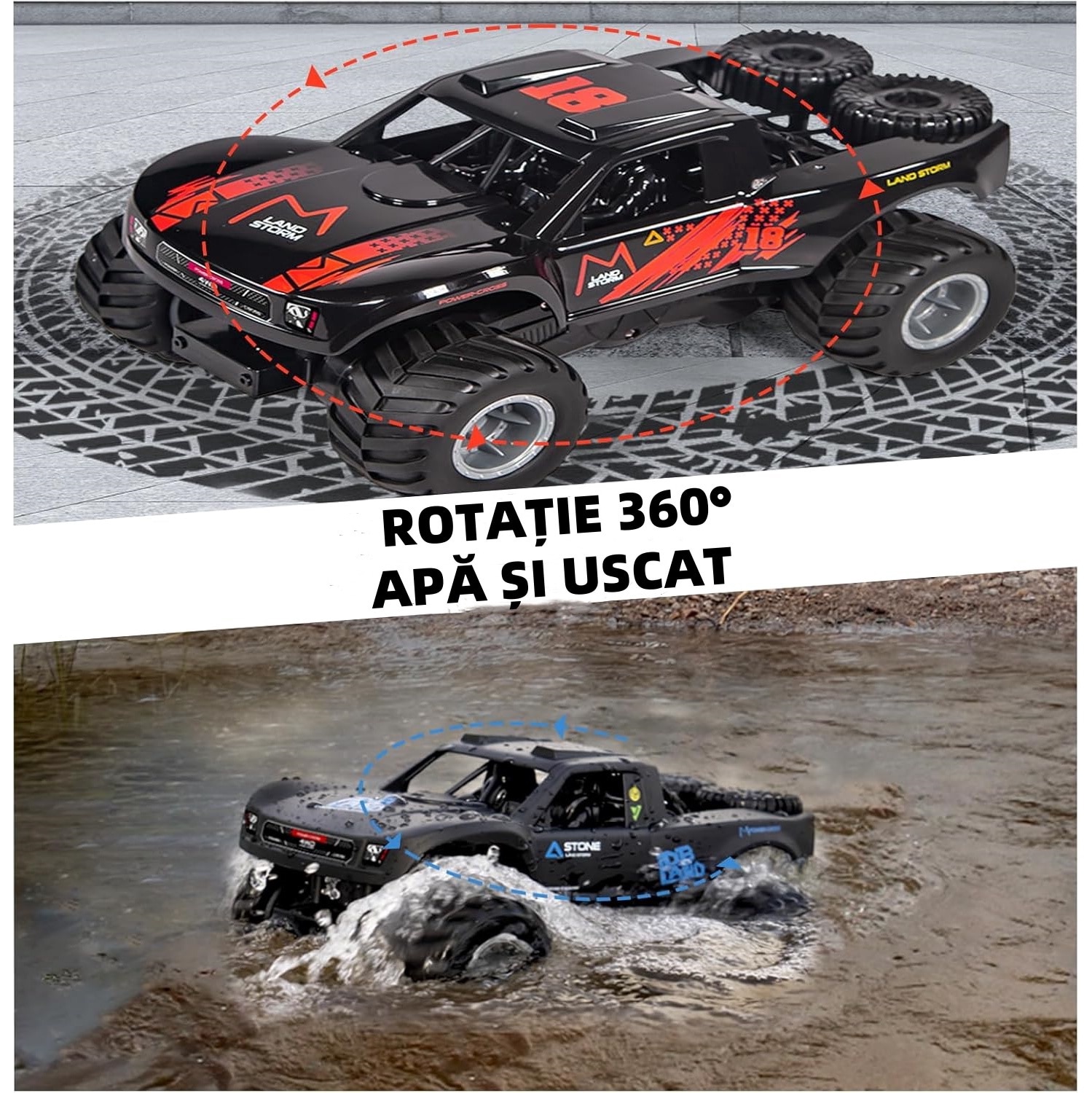 Masina RC Monster Truck 1:16, 4WD, Impermeabila, KuviKoo